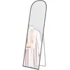 HOMCOM viso veidrodis 169 x 49 cm, lenktas pastatomas veidrodis su nedūžtančiu stiklu ir aliuminio rėmu, prie sienos atremiamas, statomas veidrodis svetainei, miegamajam, prieškambariui, juodas
