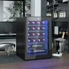 HOMCOM Vyno šaldytuvas 20 butelių 53L 5-18℃ Kompresorinis gėrimų šaldytuvas su anti-UV stiklo durimis, butelių šaldytuvas su LED apšvietimu, mažas vyno šaldytuvas su jutikliniu ekranu, juodas
