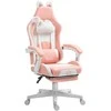 "HOMCOM" žaidimų kėdė Ergonomiška žaidėjų kėdė su juosmens atrama, kojų atrama, žaidimų kėdė su katės ausimis, galvos pagalvėle, reguliuojamo aukščio biuro kėdė su reguliuojama atsilenkimo funkcija Rausva