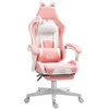 "HOMCOM" žaidimų kėdė Ergonomiška žaidėjų kėdė su juosmens atrama, kojų atrama, žaidimų kėdė su katės ausimis, galvos pagalvėle, reguliuojamo aukščio biuro kėdė su reguliuojama atsilenkimo funkcija Rausva