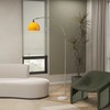 Lanko formos pastatomas šviestuvas su kojiniu jungikliu, pagamintas iš marmuro, metalo ir plastiko, 26x90x180 cm, baltas ir oranžinis