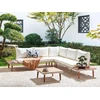 Lauko baldų komplektas Beliani L formos sodo kampinė sofa su staliuku 5 asmenims CORATO, balta, akacijos mediena