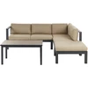 Lauko baldų komplektas Beliani Lauko kampinė sofa su stalu 5 asmenims MESSINA kairinis smėlio spalvos metalinis