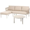 Lauko baldų komplektas Beliani Sodo kampinė sofa su staliuku 3 žmonėms ORTE, metalinė, smėlio spalvos, dešinės pusės