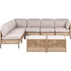 Lauko baldų komplektas Beliani Sodo kampinė sofa su staliuku 6 asmenims OMEGANA šviesiai smėlio spalvos iš technoratano, modulinė