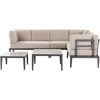 Lauko baldų komplektas Beliani Sodo kampinė sofa su staliuku 6 asmenims RIMA III kairinė smėlio spalvos metalinė modulinė