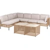Lauko baldų komplektas Beliani Sodo kampinė sofa su staliuku 6 asmenims OMEGANA šviesiai smėlio spalvos iš technoratano, modulinė