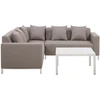 Beliani Sodo kampinė sofa su staliuku 5 asmenims BELIZE dešininė smėlio spalvos modulinė