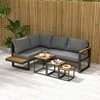 Lauko baldų komplektas "Outsunny" 5 dalių sodo baldų komplektas su kampine sofa, kavos staliuku, pagalvėlėmis, pilka spalva