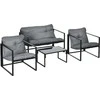Lauko baldų komplektas Balkono baldai su sėdynių pagalvėlėmis, sodo poilsio komplektas, dvivietė sofa, 2 foteliai, kavos staliukas, pilka+juoda