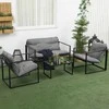 Lauko baldų komplektas Balkono baldai su sėdynių pagalvėlėmis, sodo poilsio komplektas, dvivietė sofa, 2 foteliai, kavos staliukas, pilka+juoda
