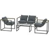 Lauko baldų komplektas "Outsunny" plieninių sodo baldų komplektas 4 asmenų oro sąlygoms atsparus balkono baldų komplektas su 2 vietų sofa, 2 foteliais, sėdynių pagalvėlėmis, staliuku, lauko sėdimųjų vietų grupe, terasos baldų sodo komplektas, skirtas sodo terasai, balkonui, pilkos spalvos