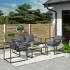 Lauko baldų komplektas "Outsunny" plieninių sodo baldų komplektas 4 asmenų oro sąlygoms atsparus balkono baldų komplektas su 2 vietų sofa, 2 foteliais, sėdynių pagalvėlėmis, staliuku, lauko sėdimųjų vietų grupe, terasos baldų sodo komplektas, skirtas sodo terasai, balkonui, pilkos spalvos