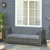 "Outsunny" polivinilinė rotango sodo poilsio sofa 3-vietė su pagalvėlėmis, metalinis poliesteris, pilka, 185 x 70 x 80 cm