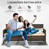 "Outsunny" rotango sodo poilsio sofa trivietė su pagalvėlėmis, plienas, ruda, 173 x 68 x 78 cm