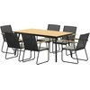 Lauko baldų komplektas Outsunny 7 dalių sėdimų baldų komplektas, metalinis valgomojo komplektas 6 asmenims, valgomasis stalas su 6 kėdėmis, virtuvės baldų komplektas su metaliniu rėmu, balkono baldai, sodo baldai terasai, natūralaus medžio spalvos