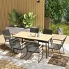 Lauko baldų komplektas Outsunny 7 dalių sėdimų baldų komplektas, metalinis valgomojo komplektas 6 asmenims, valgomasis stalas su 6 kėdėmis, virtuvės baldų komplektas su metaliniu rėmu, balkono baldai, sodo baldai terasai, natūralaus medžio spalvos