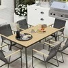 Lauko baldų komplektas Outsunny 7 dalių sėdimų baldų komplektas, metalinis valgomojo komplektas 6 asmenims, valgomasis stalas su 6 kėdėmis, virtuvės baldų komplektas su metaliniu rėmu, balkono baldai, sodo baldai terasai, natūralaus medžio spalvos