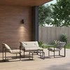 Lauko baldų komplektas "Outsunny" sodo baldų komplektas 4 asmenims su 2 vietų sofa, 2 foteliais ir 1 kavos staliuku 3 pagalvėlės terasai sode - juodas plienas, pilkas poliesteris