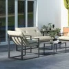 Lauko baldų komplektas "Outsunny" sodo baldų komplektas 4 asmenims su 2 vietų sofa, 2 foteliais ir 1 kavos staliuku 3 pagalvėlės terasai sode - juodas plienas, pilkas poliesteris