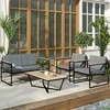 Lauko baldų komplektas "Outsunny" sodo baldų komplektas 4 asmenų oro sąlygoms atsparus balkono baldų komplektas su 2 sėdimų vietų sofa, 2 kėdžių sėdynės pagalvėlė, šoninis stalas, lauko sėdimųjų vietų grupė, terasos baldų sodo komplektas, skirtas sodo terasai, balkonui, pilka spalva