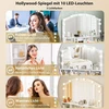 Kosmetinis staliukas su 10 LED Holivudo stiliaus lempučių, veidrodžiu, 7 stalčiais, 3 skyriais, MDF, baltas