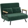 Dvivietė miegamoji sofa, aksominė sofa su miegojimo funkcija, įskaitant 2 pagalvėles, aksominė išvaizda, natūrali + žalia