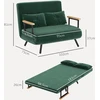 Miegamoji sofa, 2 vietų sofa, aksominė sofa, su miegojimo funkcija, 2 pagalvėlės, aksomo išvaizda, natūrali + žalia