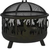 Outsunny 2-in-1 laužavietė, kepsninė su apsauga nuo žiežirbų ir grotelėmis, skirta sodui, BBQ, metalinė, juoda, Ø61x55cm