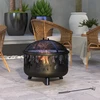 Outsunny 2-in-1 laužavietė, kepsninė su apsauga nuo žiežirbų ir grotelėmis, skirta sodui, BBQ, metalinė, juoda, Ø61x55cm