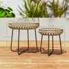 "Outsunny" 2 poliratano staliukų rinkinys Ø60/41 cm apvalus oro sąlygoms atsparus sodo stalas su X formos kojomis, reguliuojamomis kojelėmis lauko balkono staliukas kavos staliukas sodo baldai sodui, balkonui, rudos spalvos