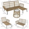 Lauko baldų komplektas Outsunny 3 dalių rotango sodo baldų komplektas, 2 vietų sofa su šezlongu ir staliuku