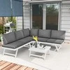 Lauko baldų komplektas Outsunny 4 dalių sodo baldų komplektas su kampine sofa, kavos staliuku, sėdynių pagalvėlėmis - pilkos spalvos
