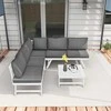 Lauko baldų komplektas Outsunny 4 dalių sodo baldų komplektas su kampine sofa, kavos staliuku, sėdynių pagalvėlėmis - pilkos spalvos