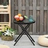"Outsunny" apvalus šoninis stalas Sodo stalas sulankstomas stiklo viršus metalinis juodas Ø45cm
