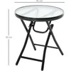 "Outsunny" apvalus šoninis stalas Sodo stalas sulankstomas stiklo viršus metalinis juodas Ø45cm