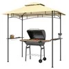 "Outsunny" BBQ pavėsinė su LED 240 x 150 x 258 cm vandens nepraleidžianti liepsnai atspari sodo pavėsinė su dvisluoksniu stogu, šoninėmis lentynomis, pavėsinės su apsauga nuo UV spindulių, BBQ pavėsinė vakarėliams BBQ rusvai gelsvas