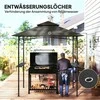 "Outsunny" BBQ pavėsinė su LED 240 x 150 x 258 cm vandens nepraleidžianti liepsnai atspari sodo pavėsinė su dvisluoksniu stogu, šoniniais stovais, pavėsinės su UV apsauga, BBQ pavėsinė vakarėliams BBQ tamsiai pilka