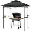 "Outsunny" BBQ pavėsinė su LED 240 x 150 x 258 cm vandens nepraleidžianti liepsnai atspari sodo pavėsinė su dvisluoksniu stogu, šoniniais stovais, pavėsinės su UV apsauga, BBQ pavėsinė vakarėliams BBQ tamsiai pilka
