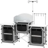 "Outsunny Camping Kitchen" sulankstoma virtuvė "Windbreak" 3 spintelės 3 stalviršiai Reguliuojamas šviesos stovas Camping Garden Aliuminio Oxford Pilkas