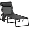 "Outsunny Chaise longue" sulankstomas gultas su reguliuojamu atlošu 5 padėtys nuimamas galvos atlošas šoninė kišenė tekstilės danga plieno rėmas 185 x 58 x 30 cm juodas