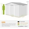Outsunny cinkuoto plieno įrankių namelis 4,9 m² 277x195x192 cm, sodo namelis su šlaitiniu stogu, pamatu, rakinamomis stumdomomis durimis ir vėdinimu, šviesiai pilkas