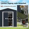 Outsunny cinkuoto plieno įrankių namelis 4,9 m² 277x195x192 cm, sodo namelis su dvišlaičiu stogu, pamatu, rakinamomis stumdomomis durimis, atsparus oro sąlygoms, tamsiai pilkas