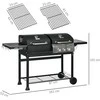 "Outsunny" dujinis kepsninės vežimėlis su 2+1 degikliais, termometru, 3 kW, BBQ anglių kepsninė, lentyna, šoninė lentyna, kablys, kempingas, juodas