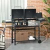"Outsunny" dujinis kepsninės vežimėlis su 2+1 degikliais, termometru, 3 kW, BBQ anglių kepsninė, lentyna, šoninė lentyna, kablys, kempingas, juodas