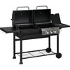 "Outsunny" dujinis kepsninės vežimėlis su 2+1 degikliais, termometru, 3 kW, BBQ anglių kepsninė, lentyna, šoninė lentyna, kablys, kempingas, juodas