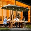 Outsunny Dvigubas skėtis 295x219cm, sodo skėtis su LED, reguliuojamu pasvirimo kampu, rinkos skėtis, tamsiai pilkas