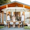 "Outsunny" skėtis su LED dvigubas skėtis 440 x 256 cm sodo skėtis rinkos skėtis didelis kiemo skėtis su rankine rankena ovalus metalinis kreminis baltas