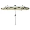 Outsunny Dvigubas sodo skėtis su LED, reguliuojamo pasvirimo kampo skėtis - smėlio spalvos 295 x 219 cm