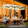 Outsunny Dvigubas sodo skėtis su LED, reguliuojamo pasvirimo kampo skėtis - smėlio spalvos 295 x 219 cm